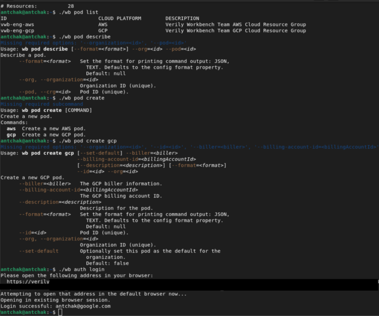 The Verily Workbench command-line interface, with example commands and flags.